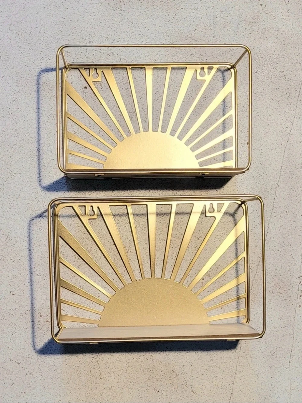 2pc. Sunburst Metal & Wood Shelf - Gold Accent
